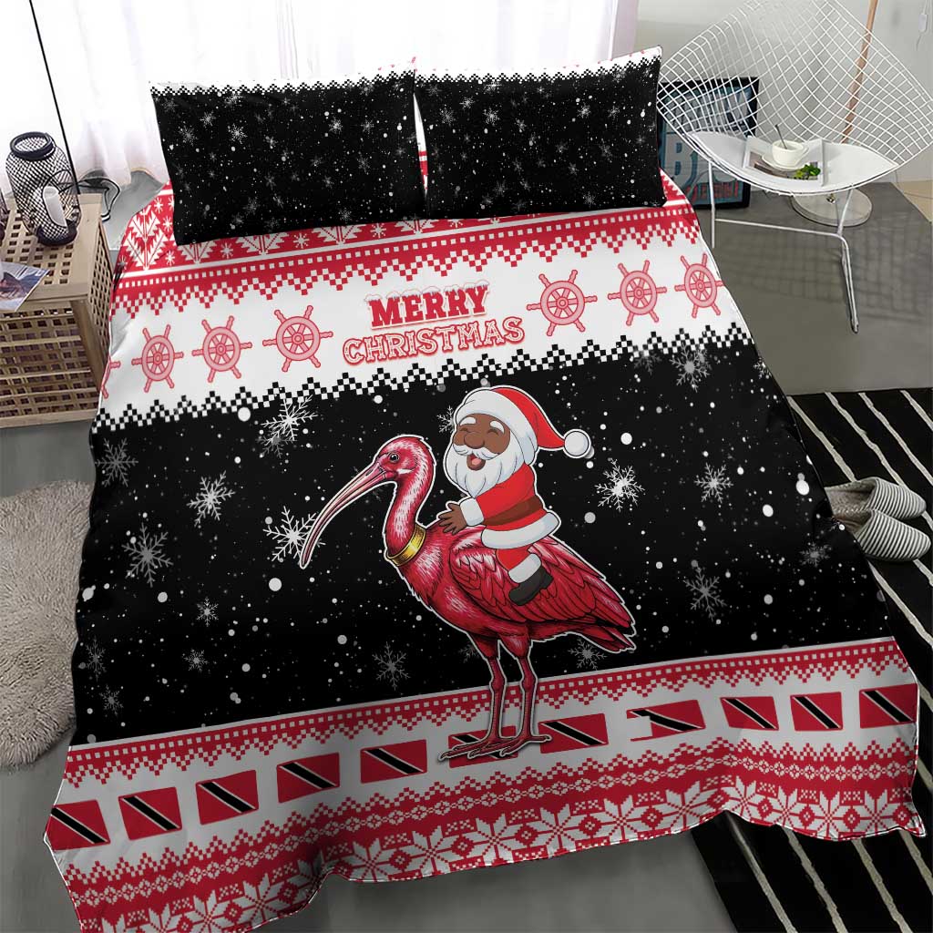 Trinidad And Tobago Christmas Bedding Set Funny Santa Riding Scarlet Ibis - Wonder Print Shop