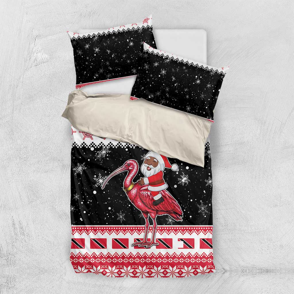 Trinidad And Tobago Christmas Bedding Set Funny Santa Riding Scarlet Ibis - Wonder Print Shop