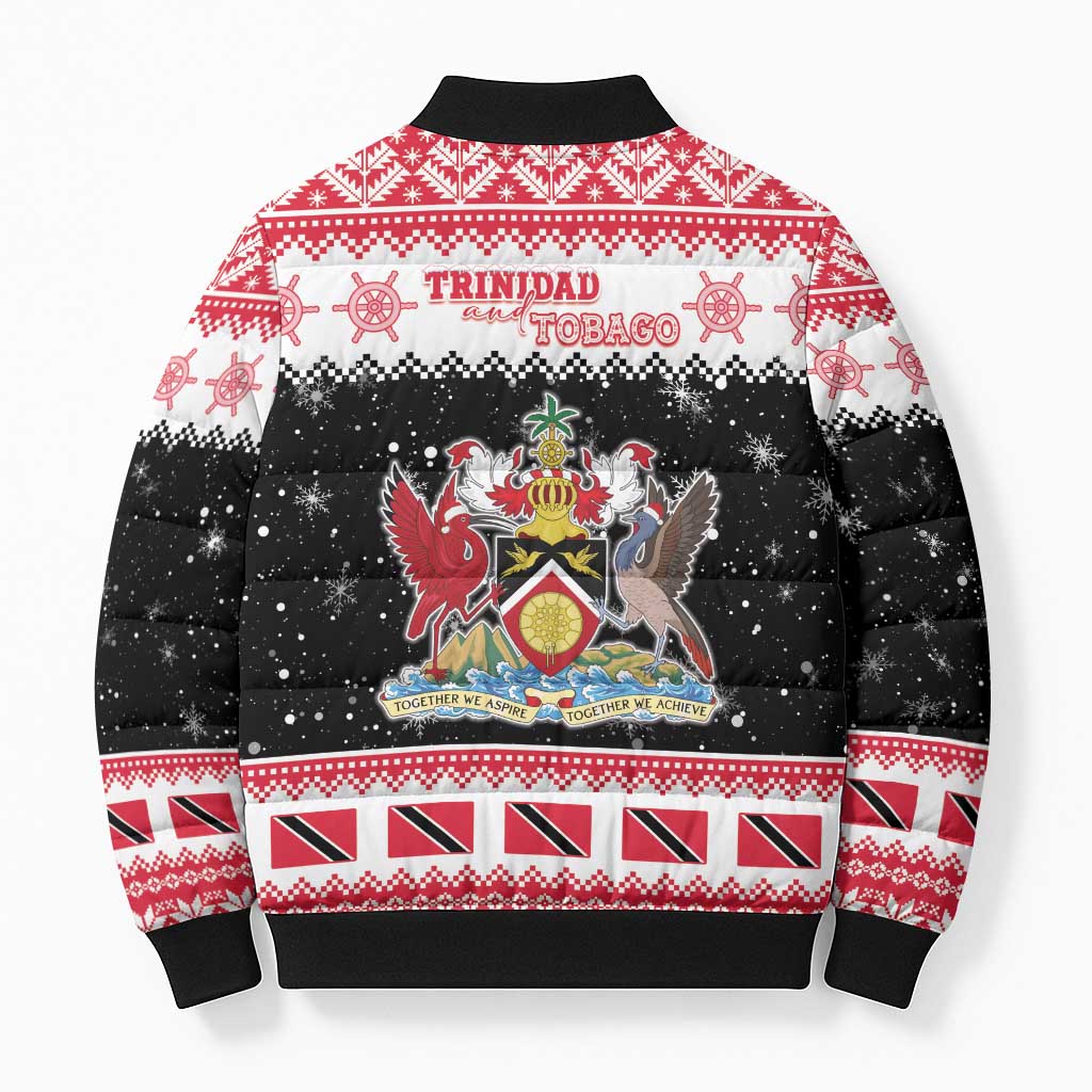 Trinidad And Tobago Christmas Bomber Puffer Jacket Funny Santa Riding Scarlet Ibis - Wonder Print Shop