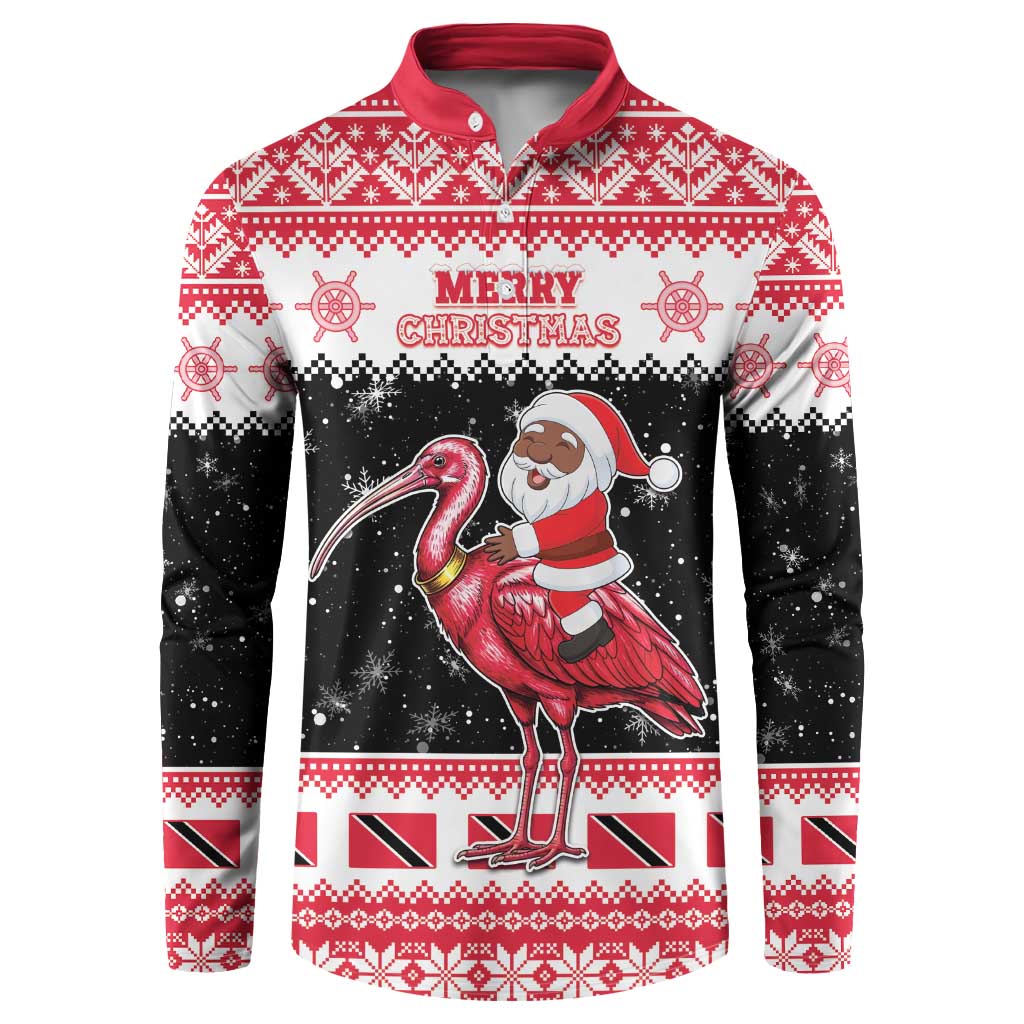 Trinidad And Tobago Christmas Button Sweatshirt Funny Santa Riding Scarlet Ibis - Wonder Print Shop