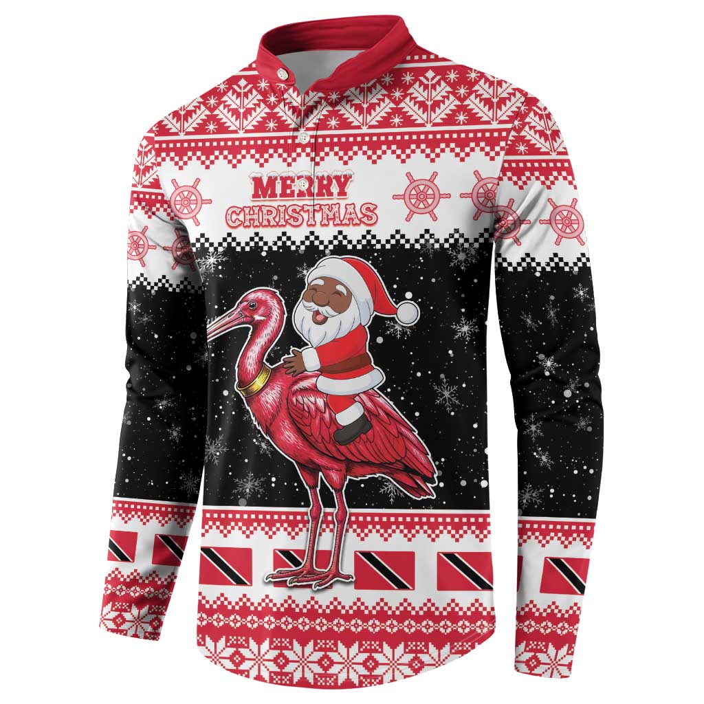 Trinidad And Tobago Christmas Button Sweatshirt Funny Santa Riding Scarlet Ibis - Wonder Print Shop