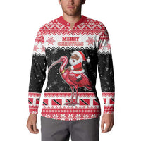 Trinidad And Tobago Christmas Button Sweatshirt Funny Santa Riding Scarlet Ibis - Wonder Print Shop