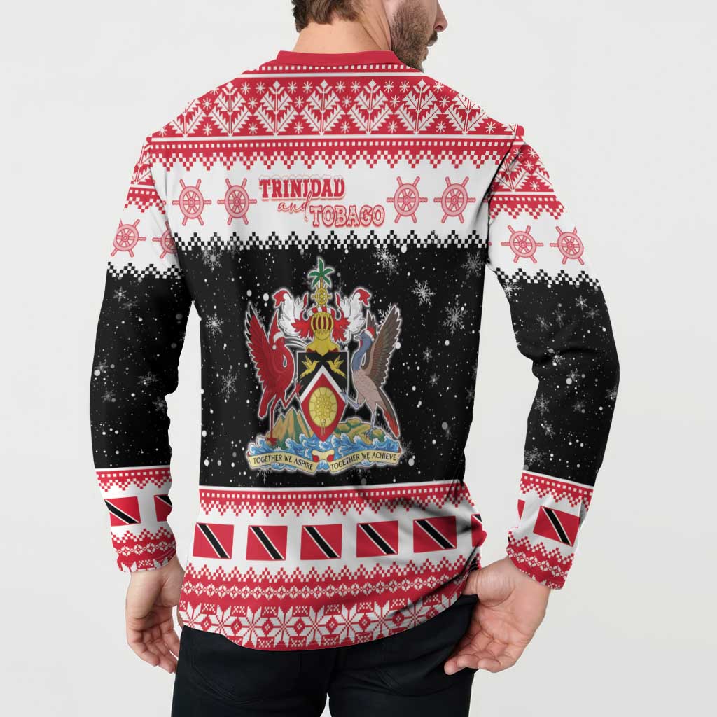 Trinidad And Tobago Christmas Button Sweatshirt Funny Santa Riding Scarlet Ibis - Wonder Print Shop