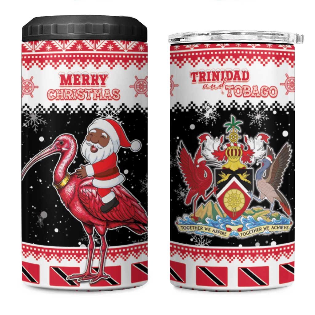 Trinidad And Tobago Christmas 4 in 1 Can Cooler Tumbler Funny Santa Riding Scarlet Ibis - Wonder Print Shop