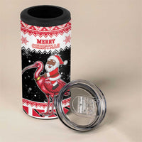 Trinidad And Tobago Christmas 4 in 1 Can Cooler Tumbler Funny Santa Riding Scarlet Ibis - Wonder Print Shop