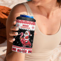 Trinidad And Tobago Christmas 4 in 1 Can Cooler Tumbler Funny Santa Riding Scarlet Ibis - Wonder Print Shop