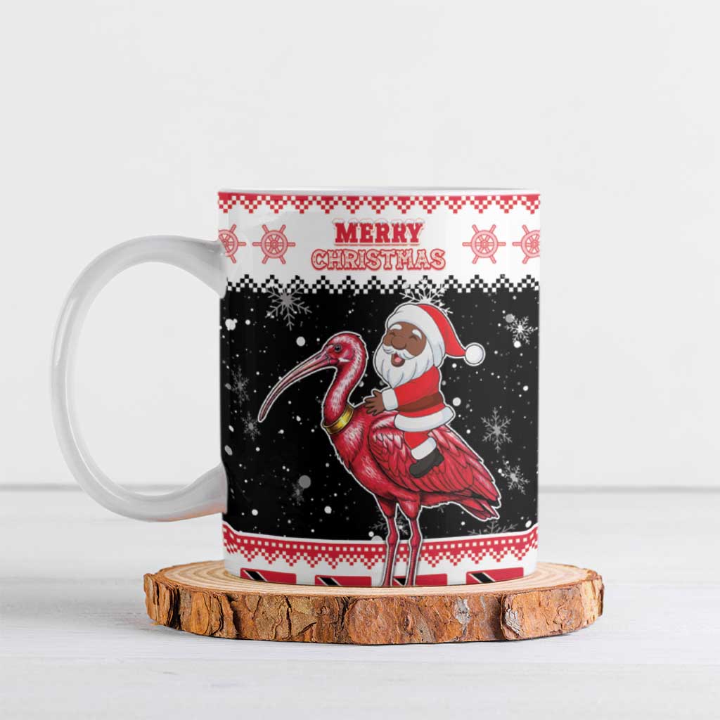 Trinidad And Tobago Christmas Ceramic Mug Funny Santa Riding Scarlet Ibis - Wonder Print Shop