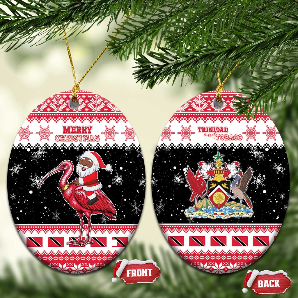Trinidad And Tobago Christmas Ceramic Ornament Funny Santa Riding Scarlet Ibis - Wonder Print Shop