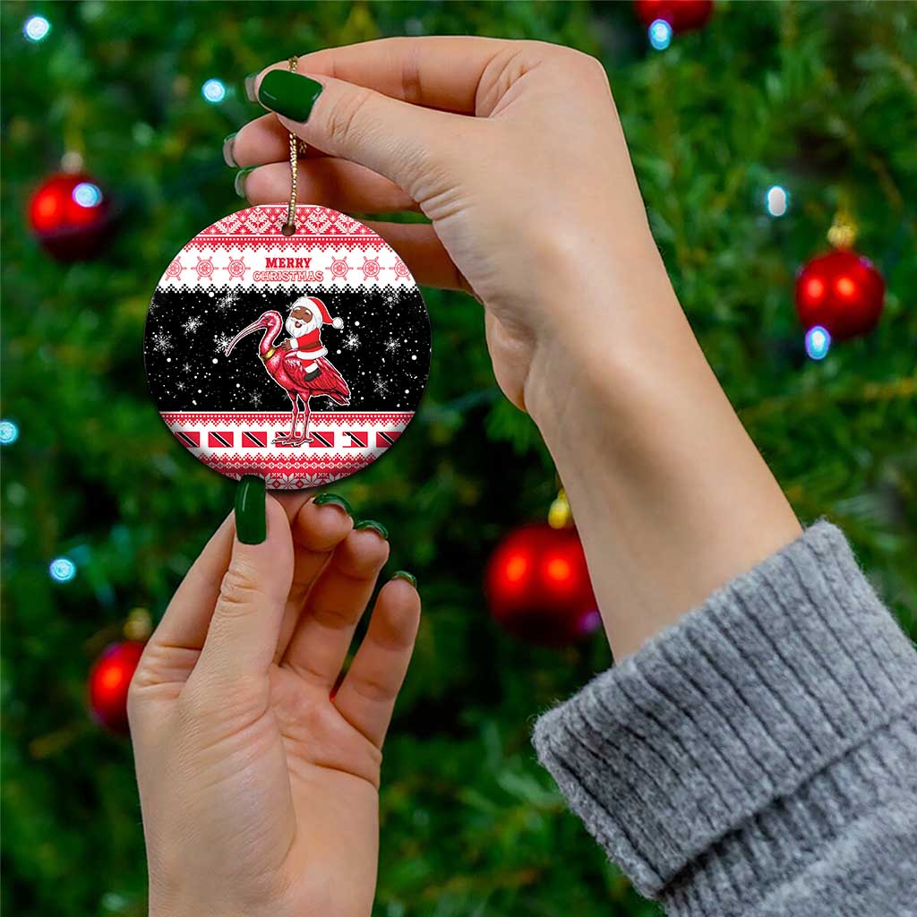 Trinidad And Tobago Christmas Ceramic Ornament Funny Santa Riding Scarlet Ibis - Wonder Print Shop