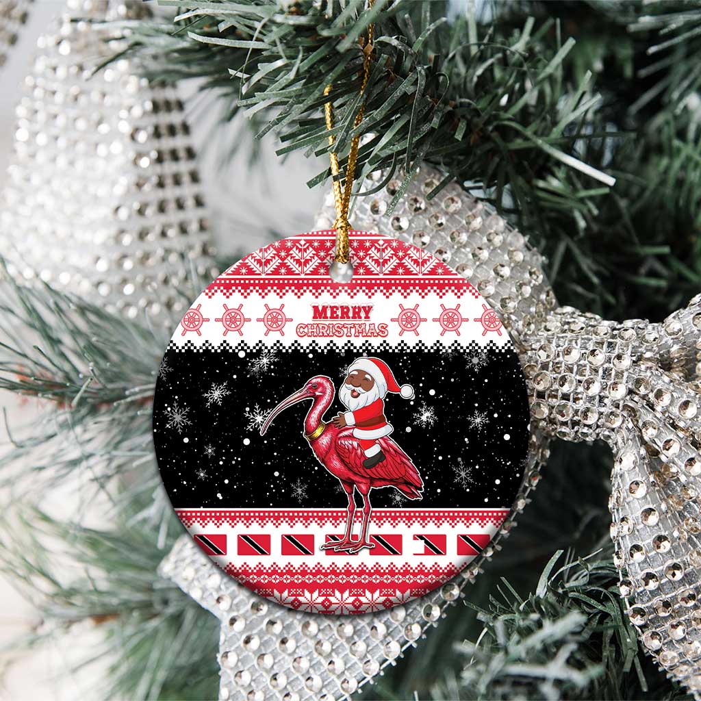 Trinidad And Tobago Christmas Ceramic Ornament Funny Santa Riding Scarlet Ibis - Wonder Print Shop