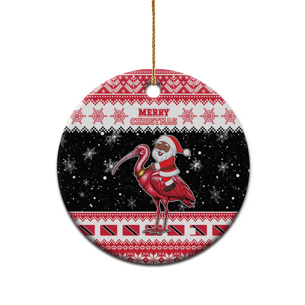 Trinidad And Tobago Christmas Ceramic Ornament Funny Santa Riding Scarlet Ibis - Wonder Print Shop