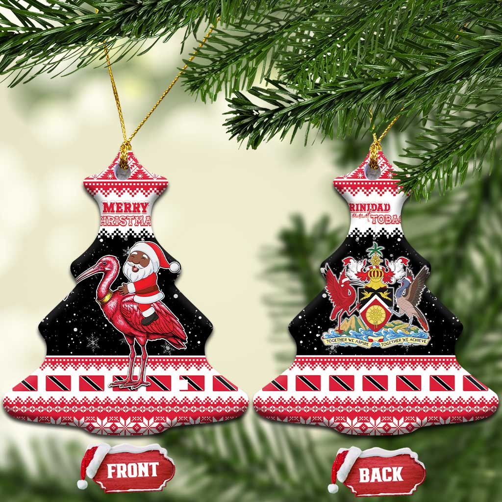 Trinidad And Tobago Christmas Ceramic Ornament Funny Santa Riding Scarlet Ibis - Wonder Print Shop