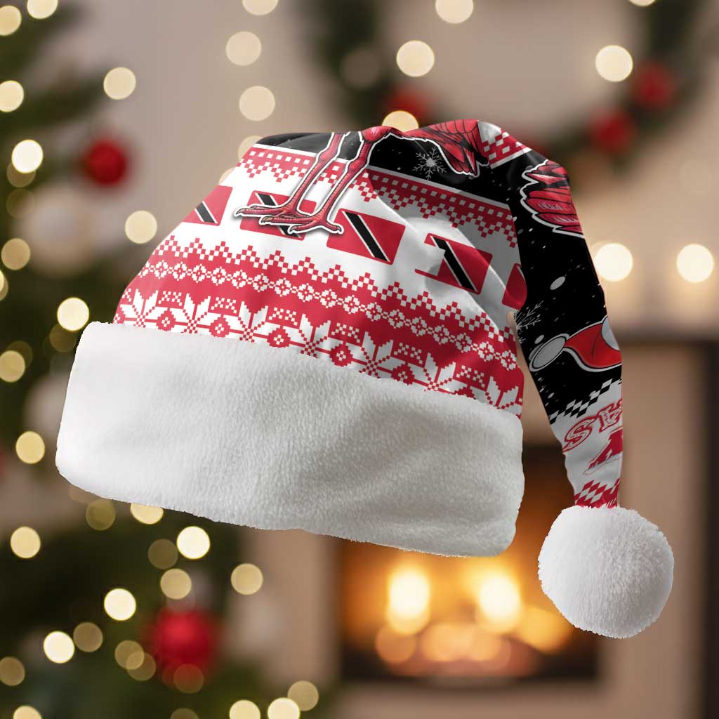 Trinidad And Tobago Christmas Santa Hat Funny Santa Riding Scarlet Ibis - Wonder Print Shop