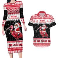 Trinidad And Tobago Christmas Couples Matching Long Sleeve Bodycon Dress and Hawaiian Shirt Funny Santa Riding Scarlet Ibis - Wonder Print Shop