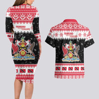 Trinidad And Tobago Christmas Couples Matching Long Sleeve Bodycon Dress and Hawaiian Shirt Funny Santa Riding Scarlet Ibis - Wonder Print Shop