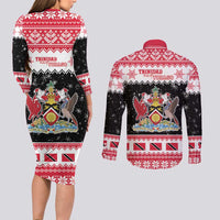 Trinidad And Tobago Christmas Couples Matching Long Sleeve Bodycon Dress and Long Sleeve Button Shirt Funny Santa Riding Scarlet Ibis - Wonder Print Shop