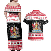 Trinidad And Tobago Christmas Couples Matching Off Shoulder Maxi Dress and Hawaiian Shirt Funny Santa Riding Scarlet Ibis - Wonder Print Shop