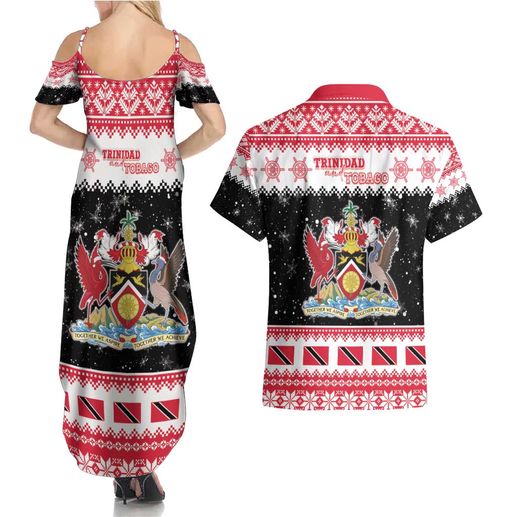Trinidad And Tobago Christmas Couples Matching Summer Maxi Dress and Hawaiian Shirt Funny Santa Riding Scarlet Ibis - Wonder Print Shop