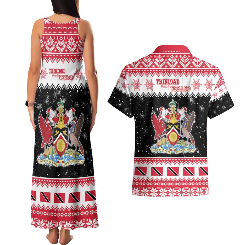 Trinidad And Tobago Christmas Couples Matching Tank Maxi Dress and Hawaiian Shirt Funny Santa Riding Scarlet Ibis - Wonder Print Shop