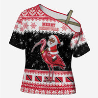 Trinidad And Tobago Christmas Cross Shoulder Shirt Funny Santa Riding Scarlet Ibis - Wonder Print Shop