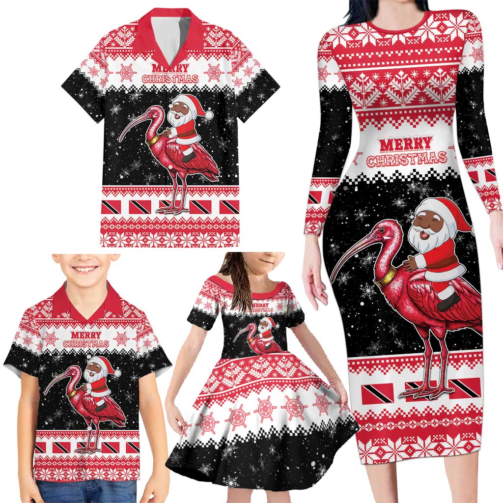 Trinidad And Tobago Christmas Family Matching Long Sleeve Bodycon Dress and Hawaiian Shirt Funny Santa Riding Scarlet Ibis - Wonder Print Shop