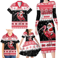Trinidad And Tobago Christmas Family Matching Long Sleeve Bodycon Dress and Hawaiian Shirt Funny Santa Riding Scarlet Ibis - Wonder Print Shop