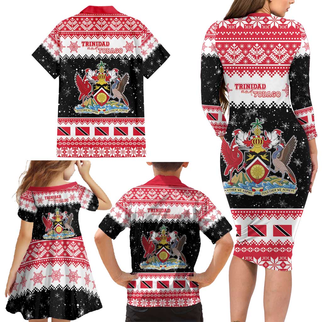 Trinidad And Tobago Christmas Family Matching Long Sleeve Bodycon Dress and Hawaiian Shirt Funny Santa Riding Scarlet Ibis - Wonder Print Shop
