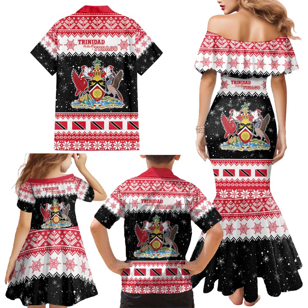 Trinidad And Tobago Christmas Family Matching Mermaid Dress and Hawaiian Shirt Funny Santa Riding Scarlet Ibis - Wonder Print Shop