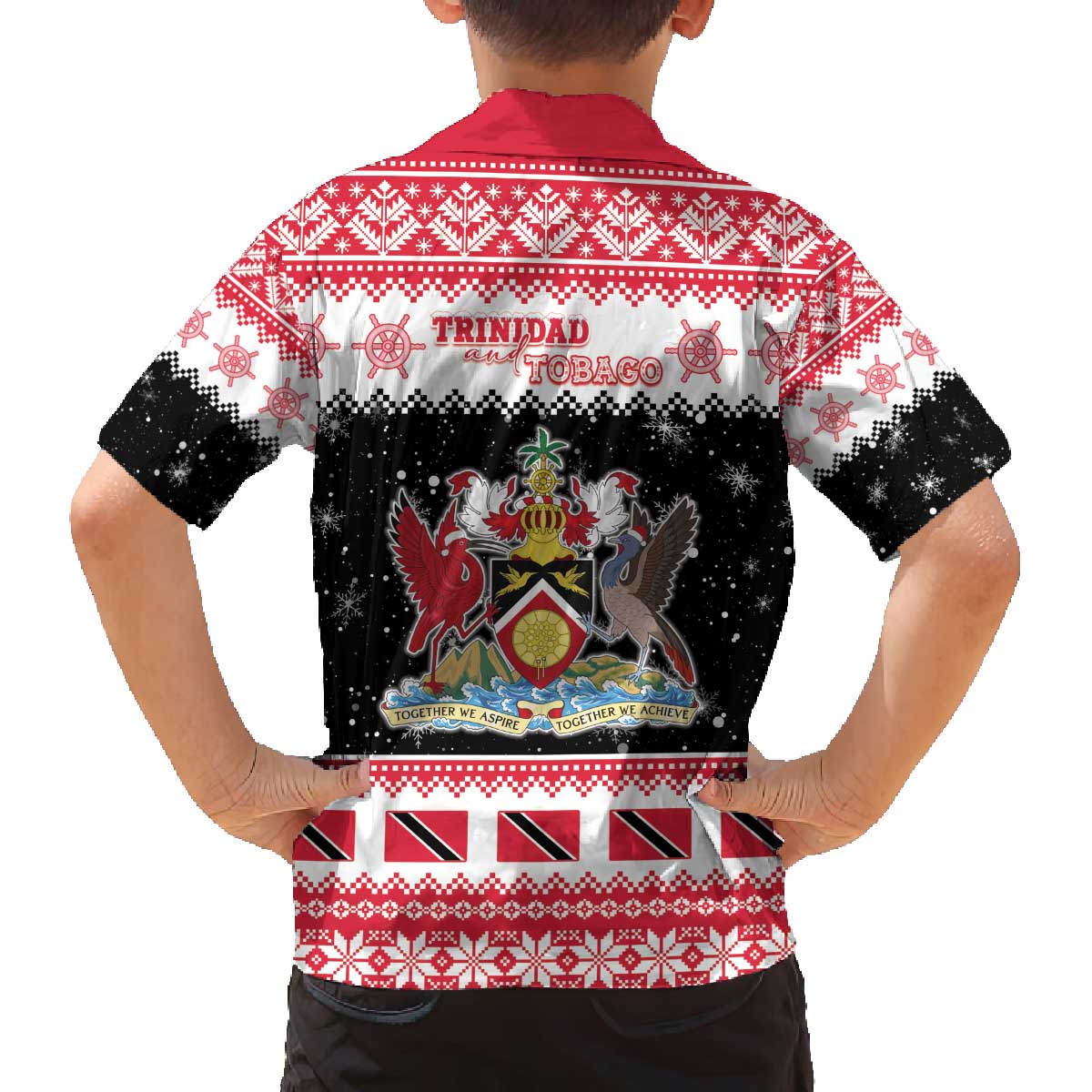 Trinidad And Tobago Christmas Family Matching Off The Shoulder Long Sleeve Dress and Hawaiian Shirt Funny Santa Riding Scarlet Ibis - Wonder Print Shop