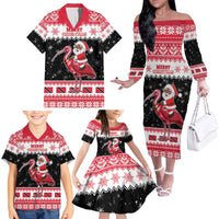 Trinidad And Tobago Christmas Family Matching Off The Shoulder Long Sleeve Dress and Hawaiian Shirt Funny Santa Riding Scarlet Ibis - Wonder Print Shop