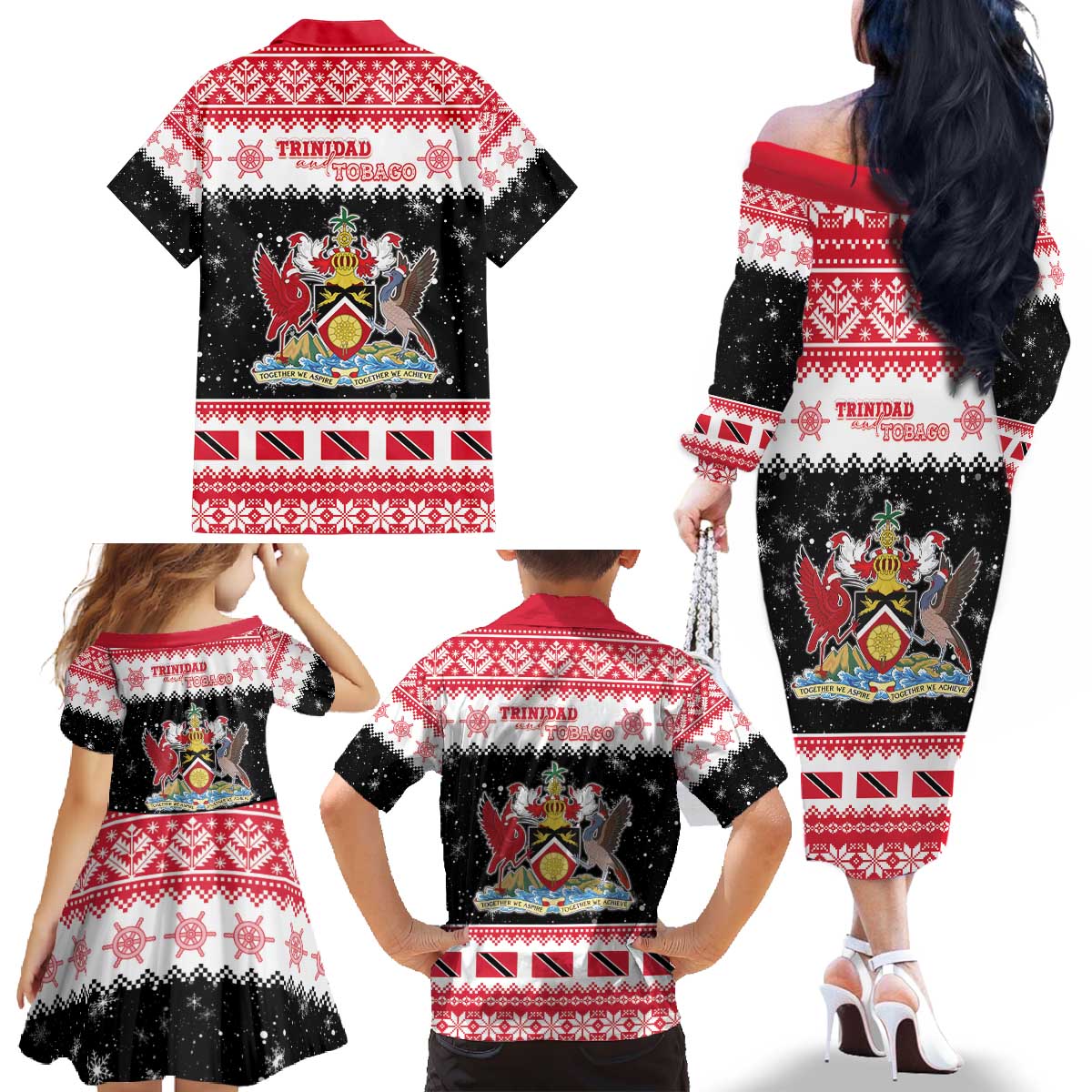 Trinidad And Tobago Christmas Family Matching Off The Shoulder Long Sleeve Dress and Hawaiian Shirt Funny Santa Riding Scarlet Ibis - Wonder Print Shop