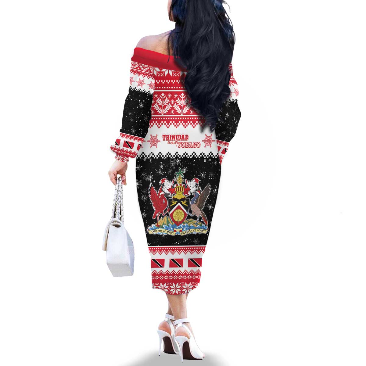 Trinidad And Tobago Christmas Family Matching Off The Shoulder Long Sleeve Dress and Hawaiian Shirt Funny Santa Riding Scarlet Ibis - Wonder Print Shop