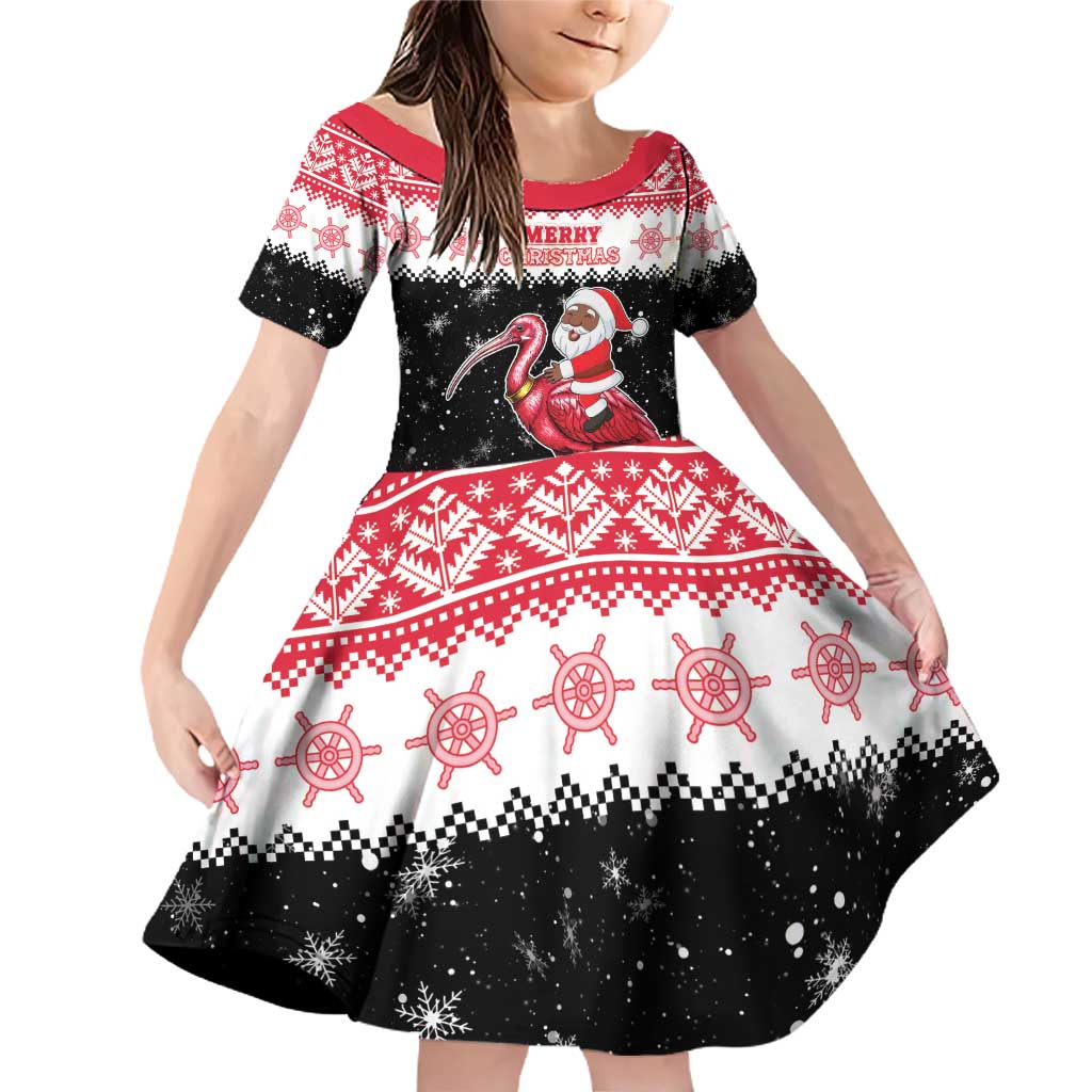 Trinidad And Tobago Christmas Family Matching Off Shoulder Short Dress and Hawaiian Shirt Funny Santa Riding Scarlet Ibis - Wonder Print Shop