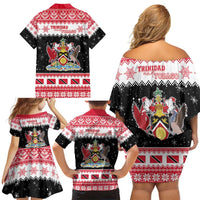 Trinidad And Tobago Christmas Family Matching Off Shoulder Short Dress and Hawaiian Shirt Funny Santa Riding Scarlet Ibis - Wonder Print Shop