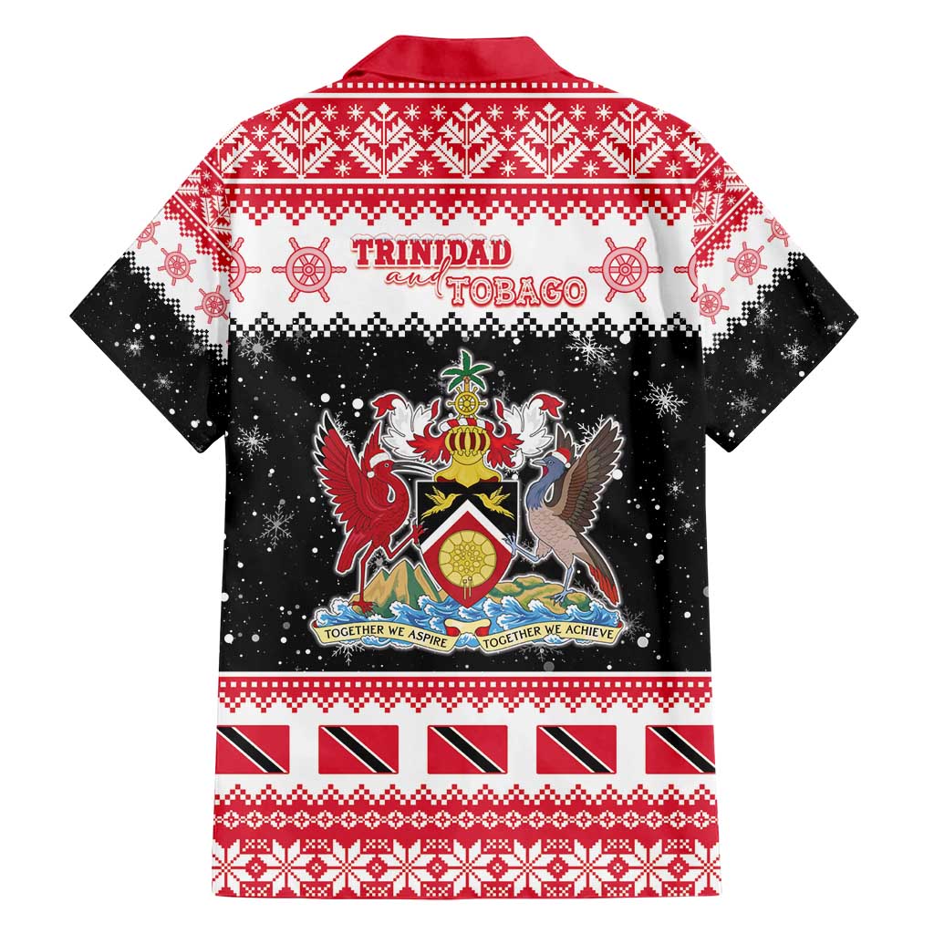 Trinidad And Tobago Christmas Family Matching Off Shoulder Short Dress and Hawaiian Shirt Funny Santa Riding Scarlet Ibis - Wonder Print Shop