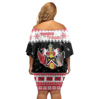 Trinidad And Tobago Christmas Family Matching Off Shoulder Short Dress and Hawaiian Shirt Funny Santa Riding Scarlet Ibis - Wonder Print Shop