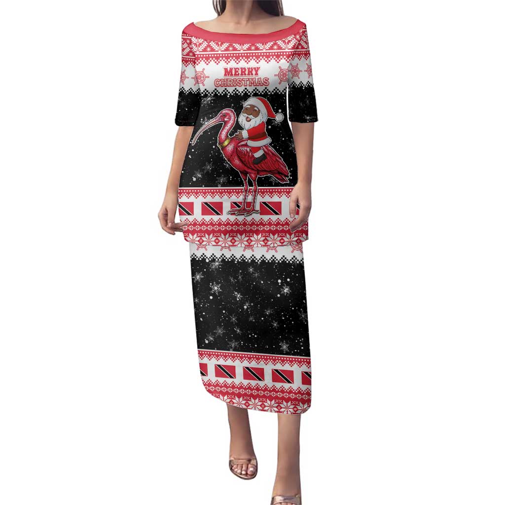 Trinidad And Tobago Christmas Family Matching Puletasi and Hawaiian Shirt Funny Santa Riding Scarlet Ibis - Wonder Print Shop