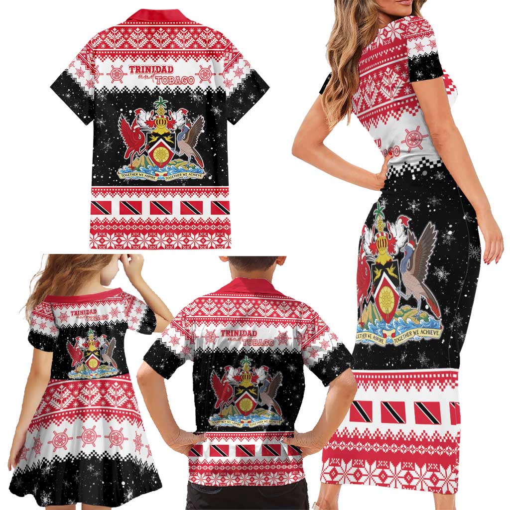 Trinidad And Tobago Christmas Family Matching Short Sleeve Bodycon Dress and Hawaiian Shirt Funny Santa Riding Scarlet Ibis - Wonder Print Shop