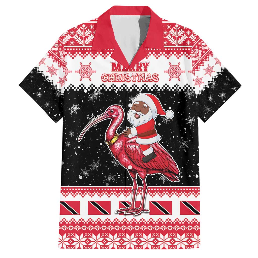 Trinidad And Tobago Christmas Family Matching Short Sleeve Bodycon Dress and Hawaiian Shirt Funny Santa Riding Scarlet Ibis - Wonder Print Shop