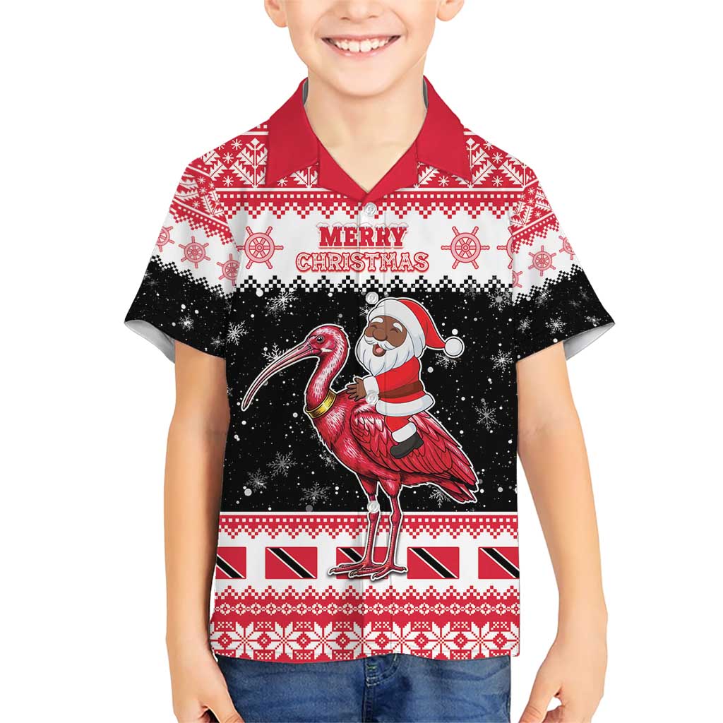 Trinidad And Tobago Christmas Family Matching Short Sleeve Bodycon Dress and Hawaiian Shirt Funny Santa Riding Scarlet Ibis - Wonder Print Shop