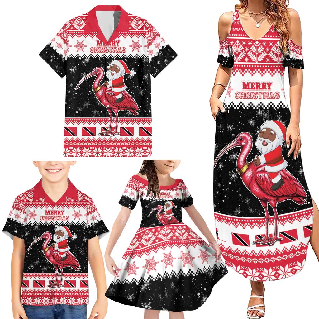 Trinidad And Tobago Christmas Family Matching Summer Maxi Dress and Hawaiian Shirt Funny Santa Riding Scarlet Ibis - Wonder Print Shop