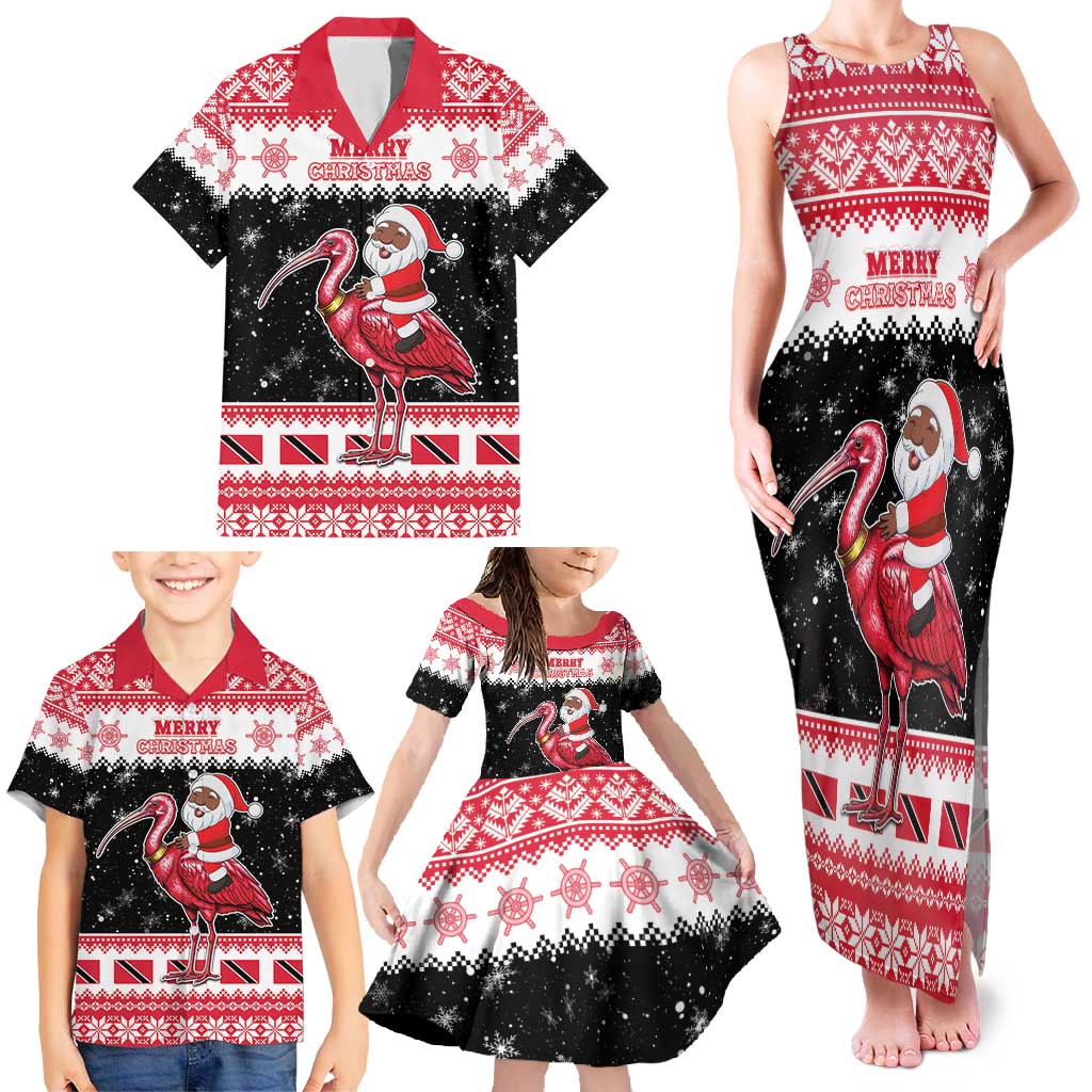 Trinidad And Tobago Christmas Family Matching Tank Maxi Dress and Hawaiian Shirt Funny Santa Riding Scarlet Ibis - Wonder Print Shop