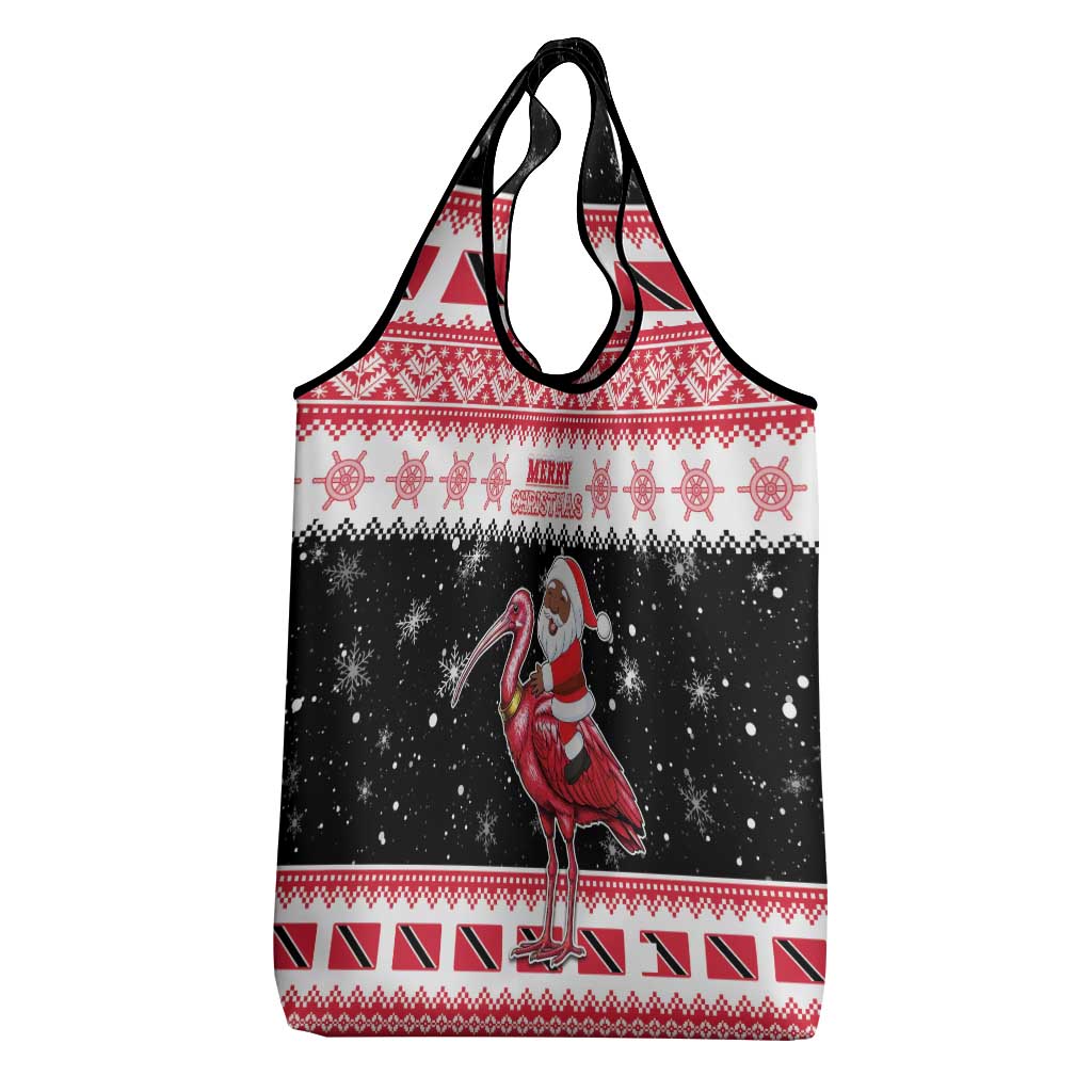 Trinidad And Tobago Christmas Grocery Bag Funny Santa Riding Scarlet Ibis - Wonder Print Shop