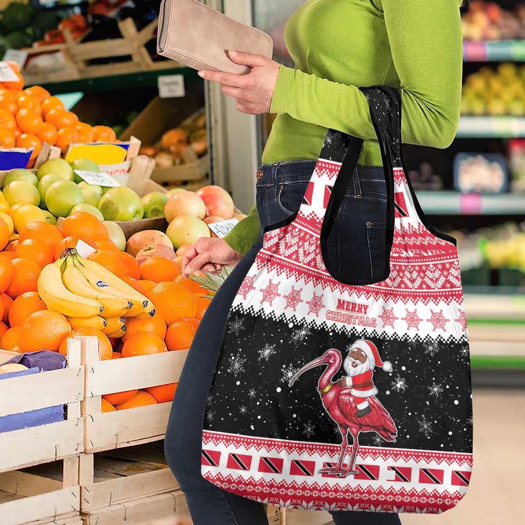 Trinidad And Tobago Christmas Grocery Bag Funny Santa Riding Scarlet Ibis - Wonder Print Shop