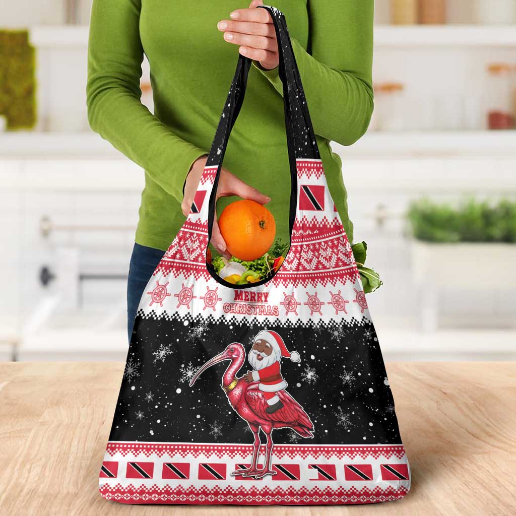 Trinidad And Tobago Christmas Grocery Bag Funny Santa Riding Scarlet Ibis - Wonder Print Shop