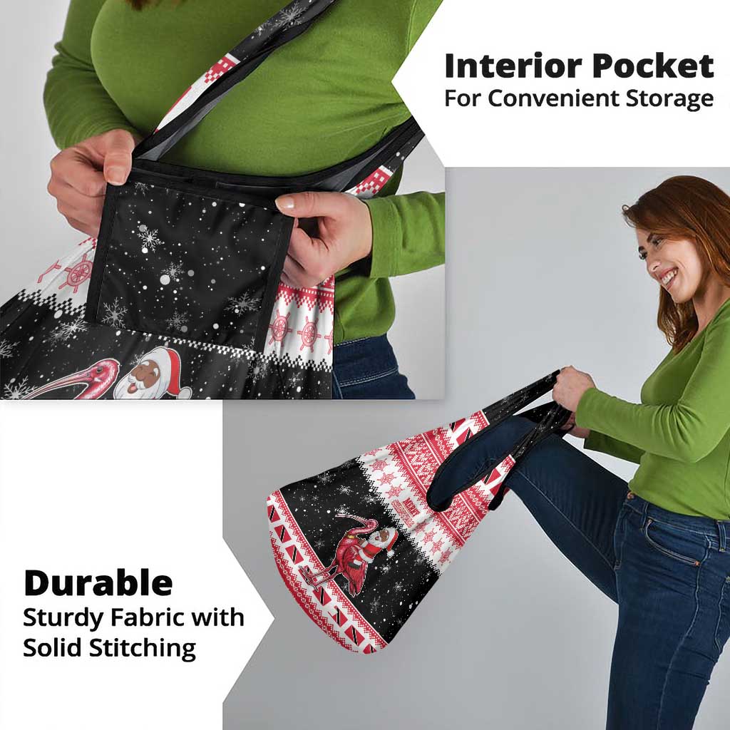 Trinidad And Tobago Christmas Grocery Bag Funny Santa Riding Scarlet Ibis - Wonder Print Shop