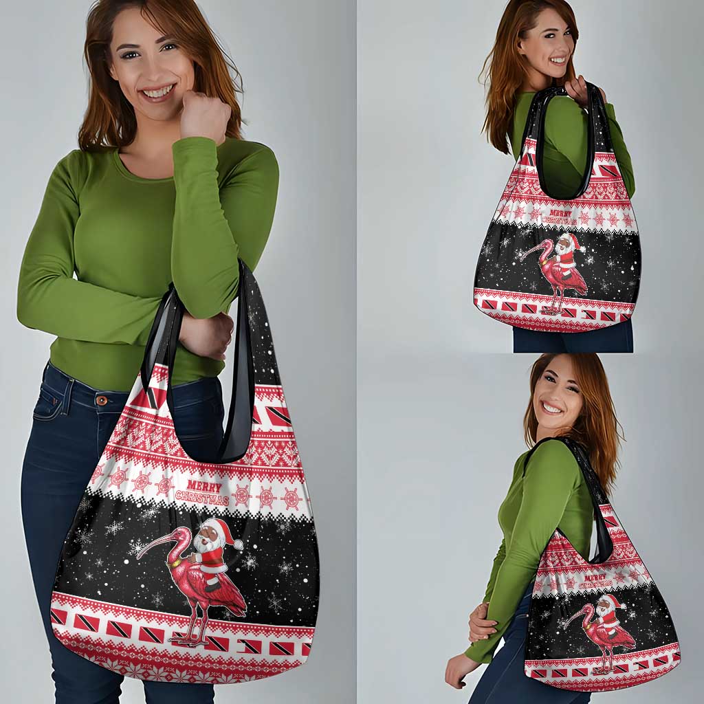 Trinidad And Tobago Christmas Grocery Bag Funny Santa Riding Scarlet Ibis - Wonder Print Shop