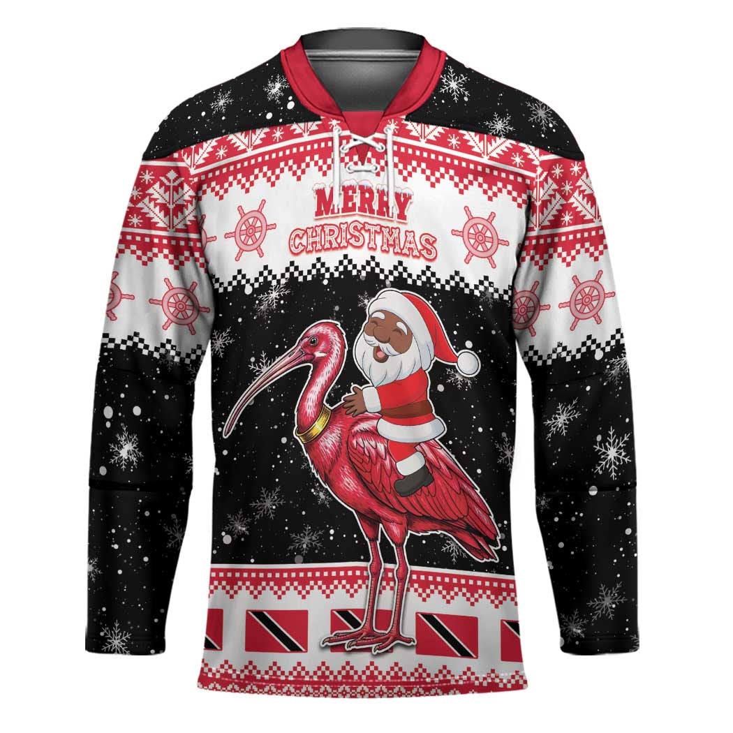 Trinidad And Tobago Christmas Hockey Jersey Funny Santa Riding Scarlet Ibis - Wonder Print Shop