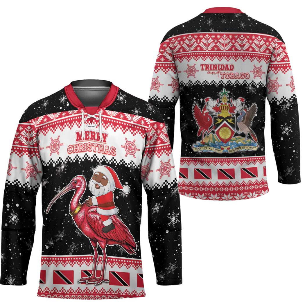 Trinidad And Tobago Christmas Hockey Jersey Funny Santa Riding Scarlet Ibis - Wonder Print Shop