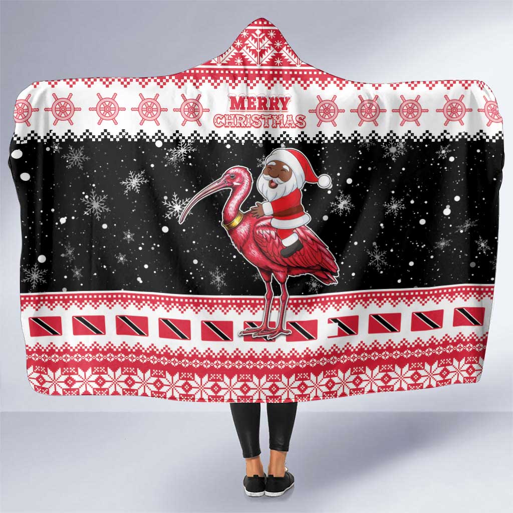 Trinidad And Tobago Christmas Hooded Blanket Funny Santa Riding Scarlet Ibis - Wonder Print Shop